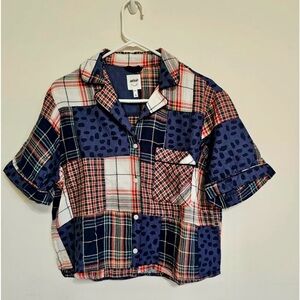 Aerie Cheetah and Plaid Pajama Top